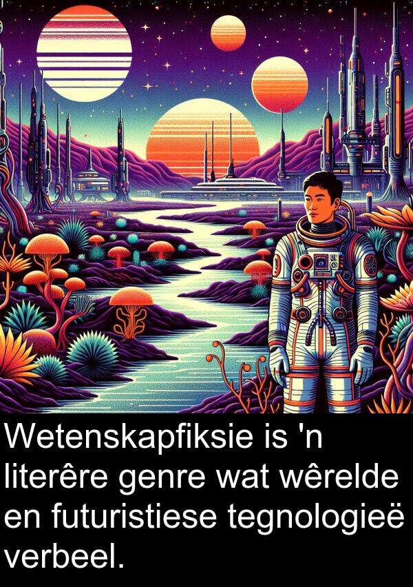 literêre: Wetenskapfiksie is 'n literêre genre wat wêrelde en futuristiese tegnologieë verbeel.