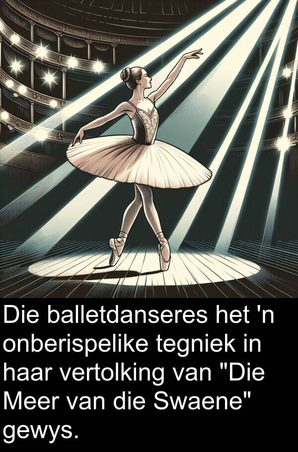 balletdanseres: Die balletdanseres het 'n onberispelike tegniek in haar vertolking van "Die Meer van die Swaene" gewys.