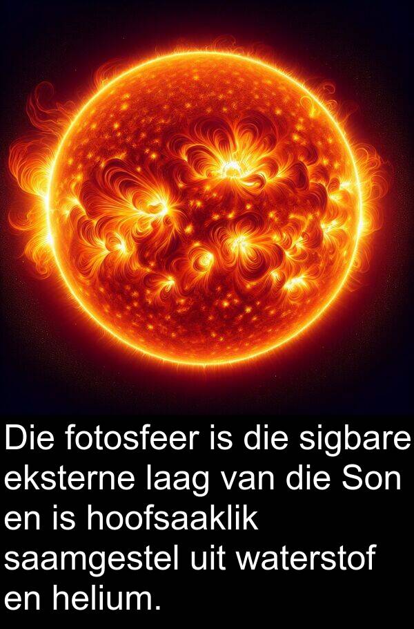 helium: Die fotosfeer is die sigbare eksterne laag van die Son en is hoofsaaklik saamgestel uit waterstof en helium.