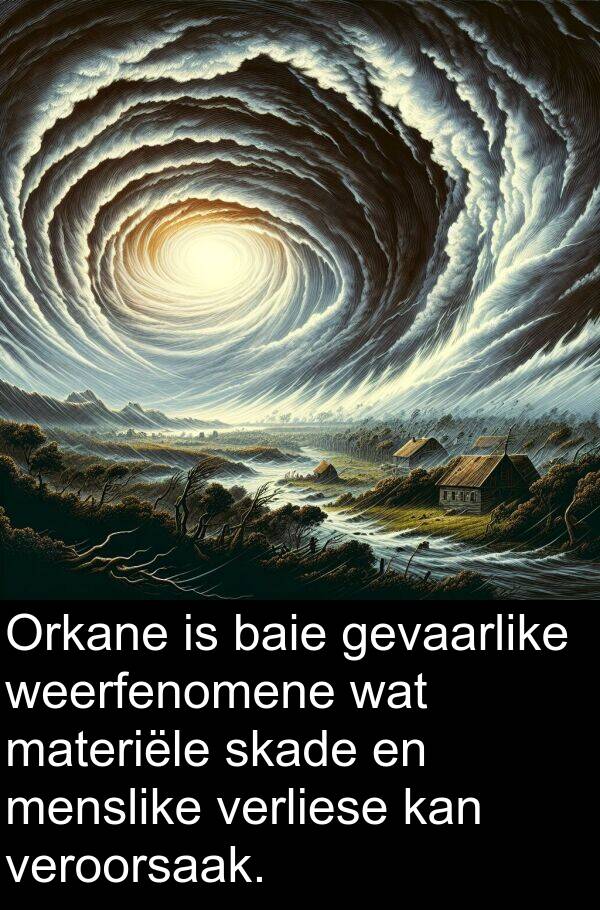 skade: Orkane is baie gevaarlike weerfenomene wat materiële skade en menslike verliese kan veroorsaak.