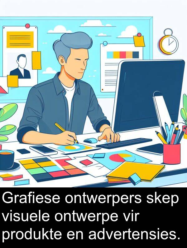 ontwerpers: Grafiese ontwerpers skep visuele ontwerpe vir produkte en advertensies.