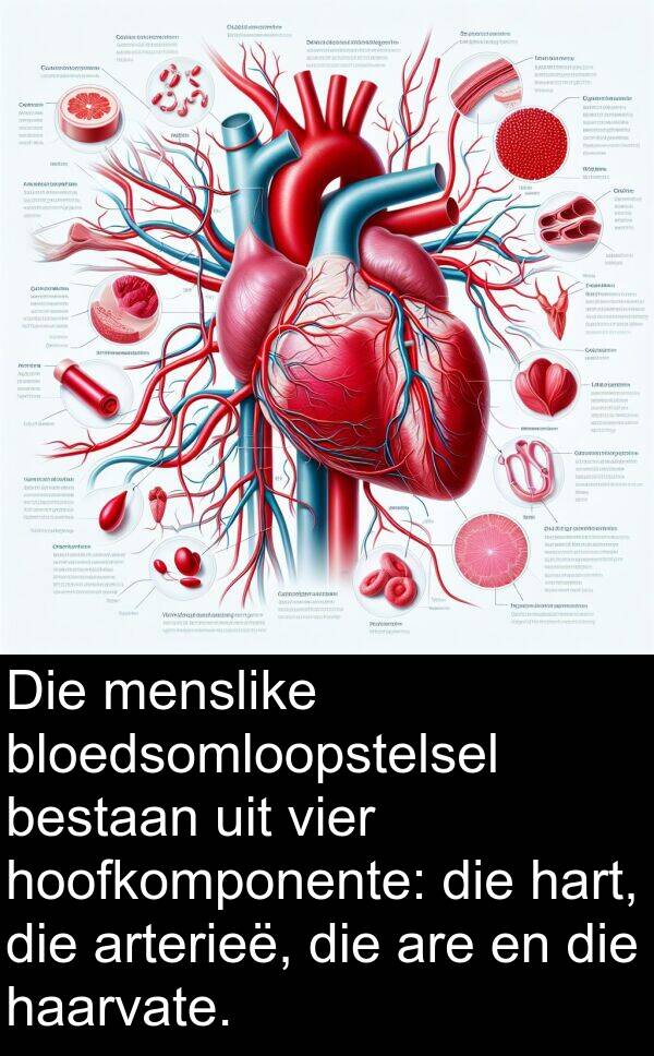 haarvate: Die menslike bloedsomloopstelsel bestaan uit vier hoofkomponente: die hart, die arterieë, die are en die haarvate.