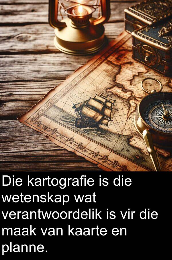 wetenskap: Die kartografie is die wetenskap wat verantwoordelik is vir die maak van kaarte en planne.