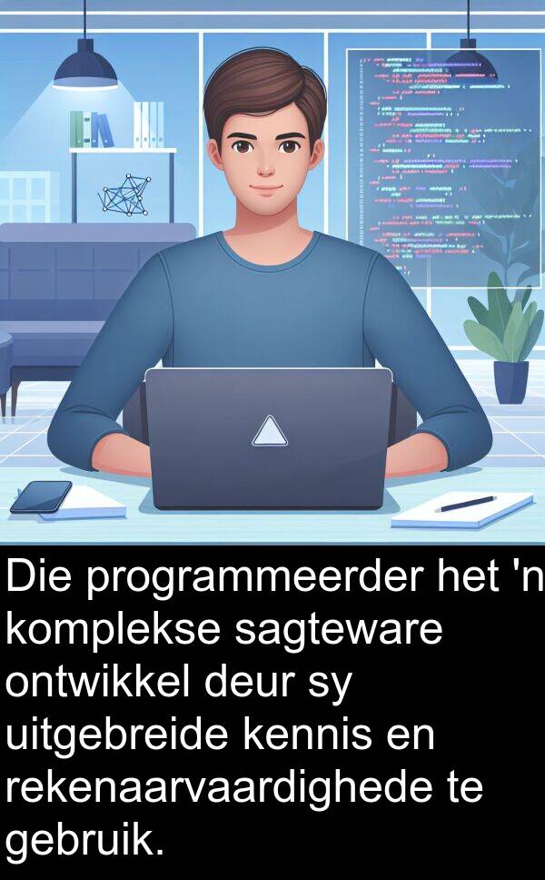 programmeerder: Die programmeerder het 'n komplekse sagteware ontwikkel deur sy uitgebreide kennis en rekenaarvaardighede te gebruik.