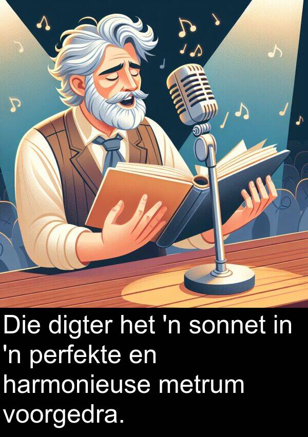 harmonieuse: Die digter het 'n sonnet in 'n perfekte en harmonieuse metrum voorgedra.