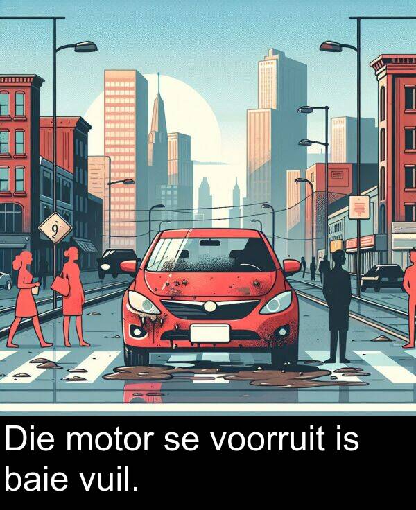 baie: Die motor se voorruit is baie vuil.