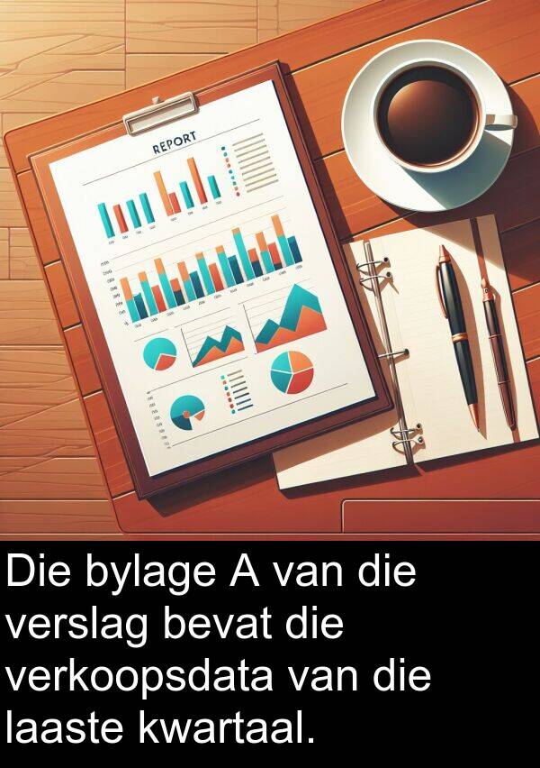 laaste: Die bylage A van die verslag bevat die verkoopsdata van die laaste kwartaal.