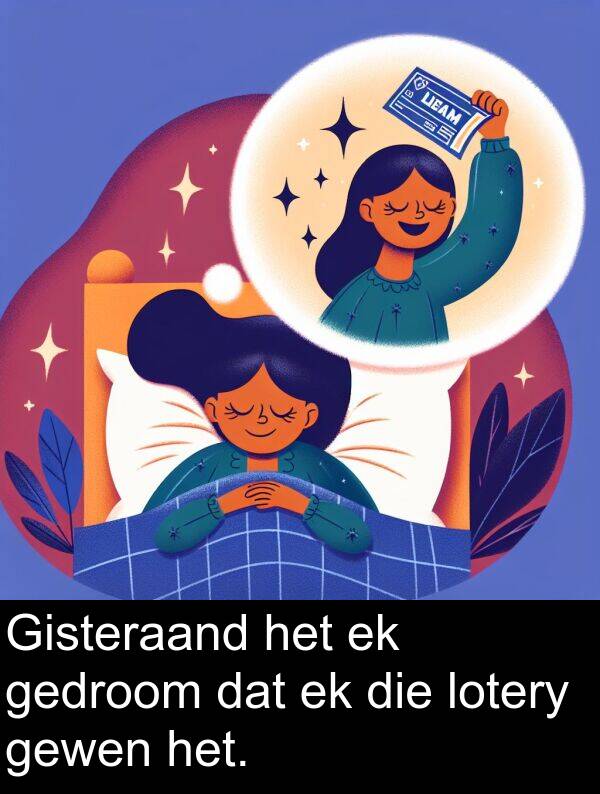 lotery: Gisteraand het ek gedroom dat ek die lotery gewen het.