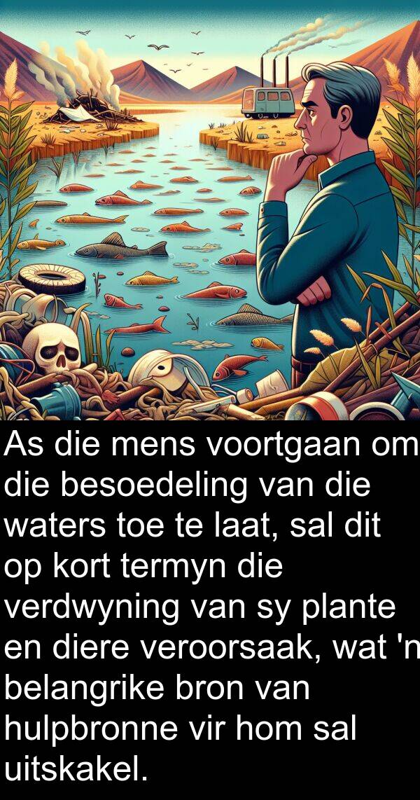 belangrike: As die mens voortgaan om die besoedeling van die waters toe te laat, sal dit op kort termyn die verdwyning van sy plante en diere veroorsaak, wat 'n belangrike bron van hulpbronne vir hom sal uitskakel.