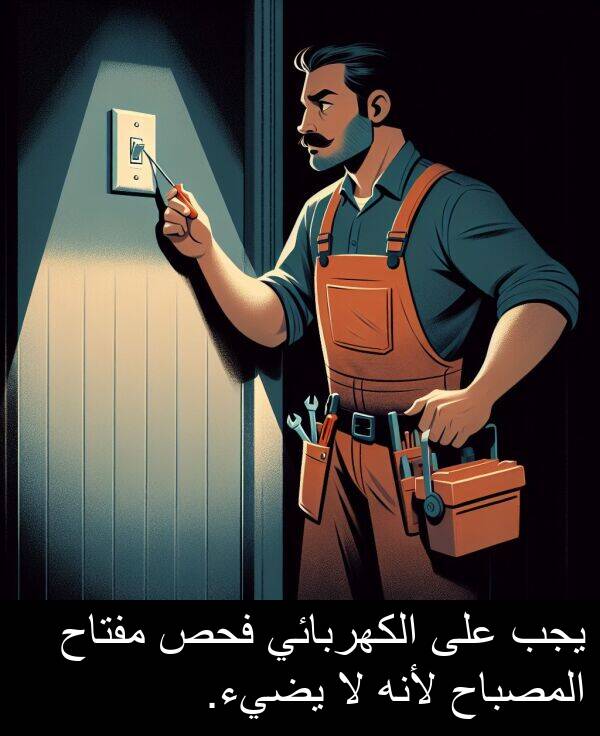 لأنه: يجب على الكهربائي فحص مفتاح المصباح لأنه لا يضيء.