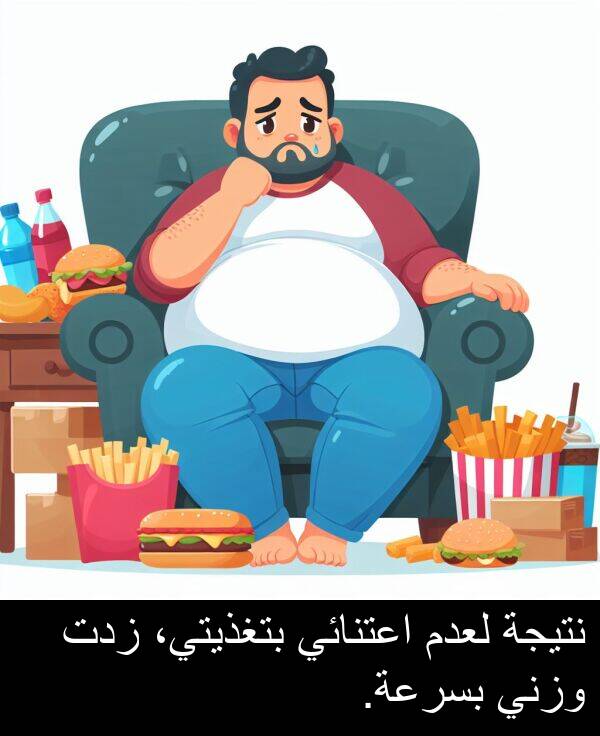 اعتنائي: نتيجة لعدم اعتنائي بتغذيتي، زدت وزني بسرعة.