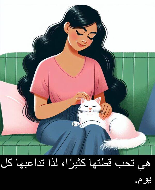 لذا: هي تحب قطتها كثيرًا، لذا تداعبها كل يوم.