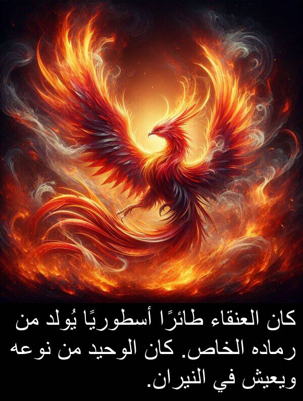 طائرًا: كان العنقاء طائرًا أسطوريًا يُولد من رماده الخاص. كان الوحيد من نوعه ويعيش في النيران.