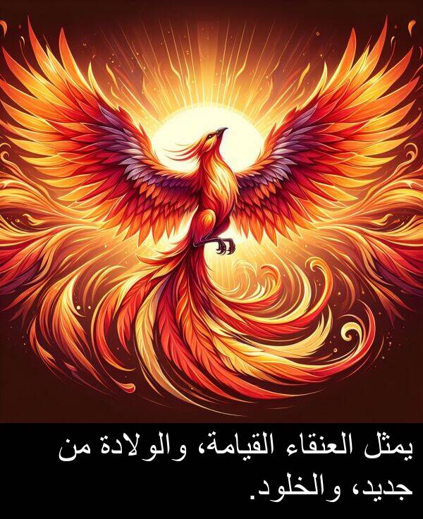 جديد،: يمثل العنقاء القيامة، والولادة من جديد، والخلود.