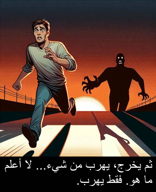 هو: ثم يخرج، يهرب من شيء... لا أعلم ما هو. فقط يهرب.