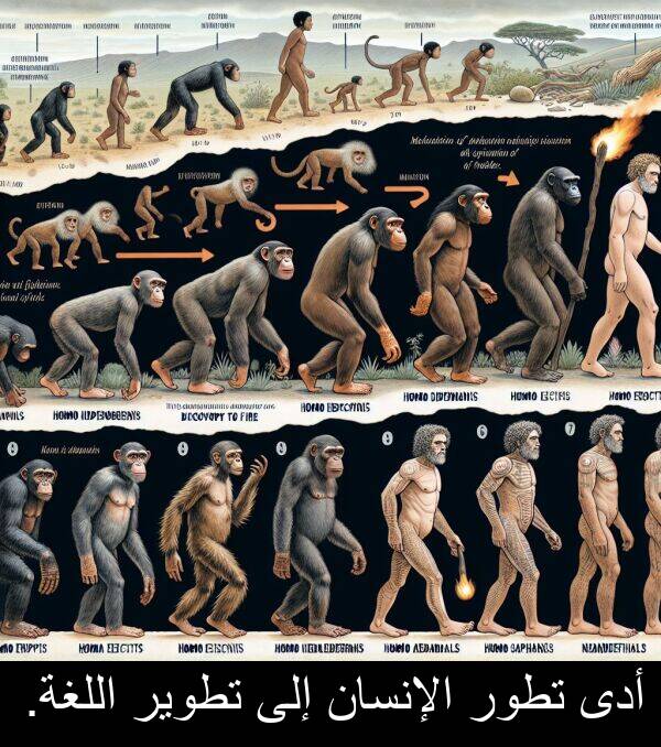 أدى: أدى تطور الإنسان إلى تطوير اللغة.