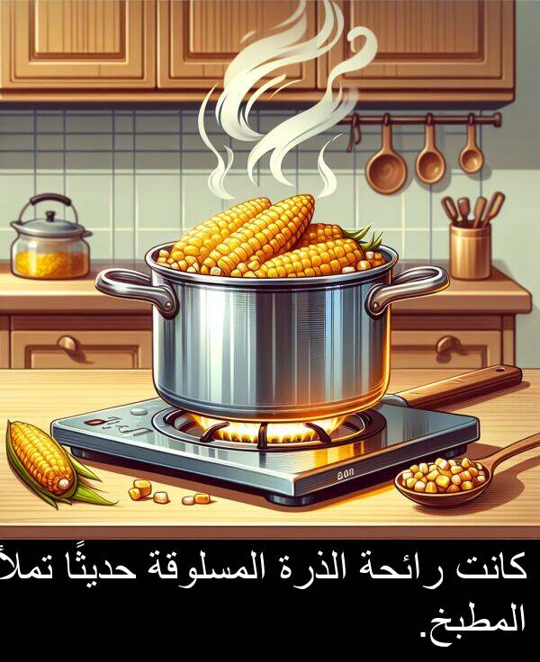 رائحة: كانت رائحة الذرة المسلوقة حديثًا تملأ المطبخ.