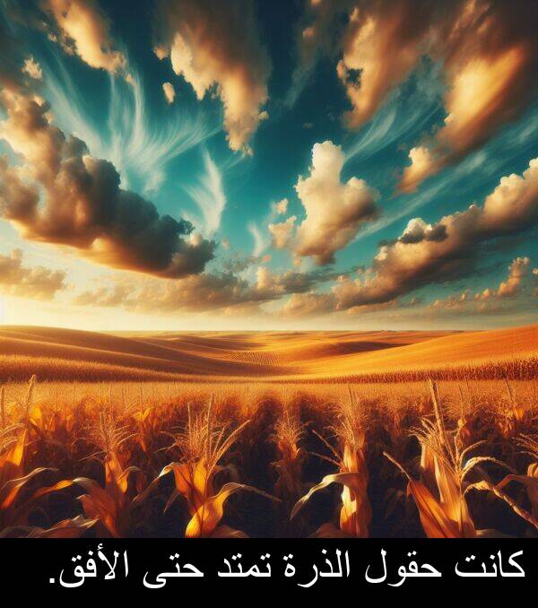 الأفق: كانت حقول الذرة تمتد حتى الأفق.