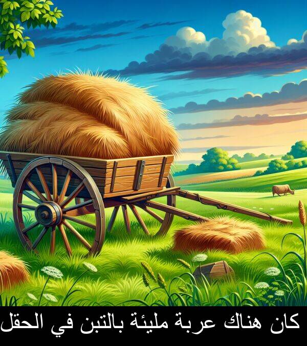 عربة: كان هناك عربة مليئة بالتبن في الحقل.