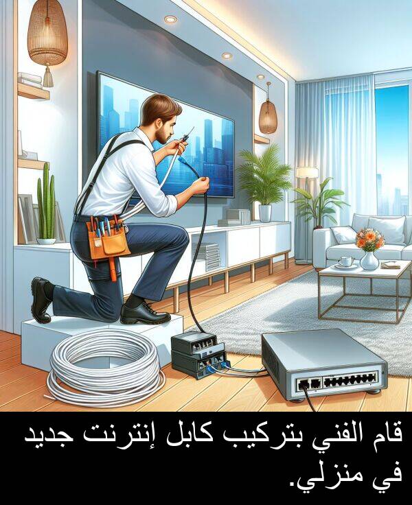 إنترنت: قام الفني بتركيب كابل إنترنت جديد في منزلي.