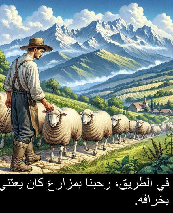 رحبنا: في الطريق، رحبنا بمزارع كان يعتني بخرافه.