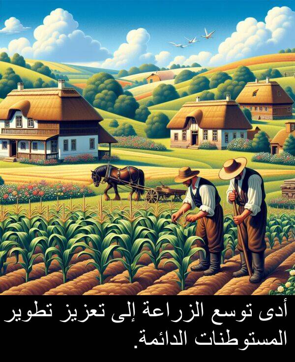 أدى: أدى توسع الزراعة إلى تعزيز تطوير المستوطنات الدائمة.