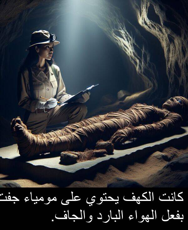 يحتوي: كانت الكهف يحتوي على مومياء جفت بفعل الهواء البارد والجاف.