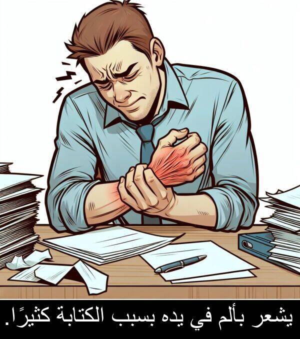 كثيرًا: يشعر بألم في يده بسبب الكتابة كثيرًا.