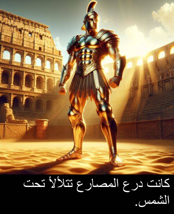 درع: كانت درع المصارع تتلألأ تحت الشمس.