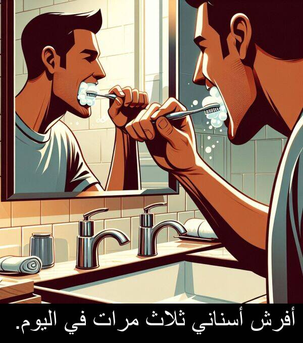أفرش: أفرش أسناني ثلاث مرات في اليوم.