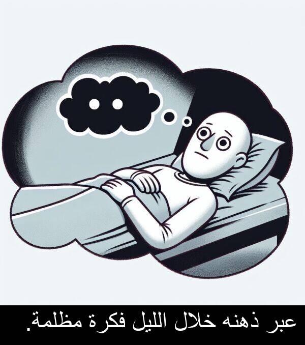 عبر: عبر ذهنه خلال الليل فكرة مظلمة.