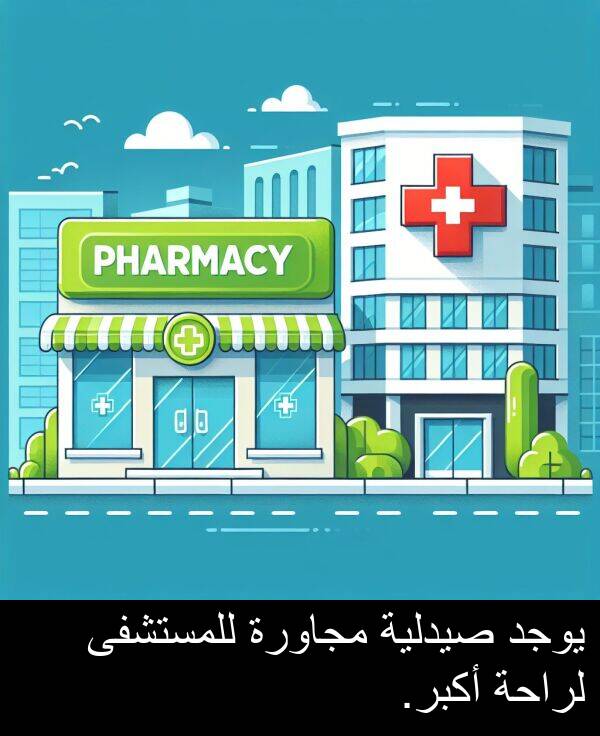 صيدلية: يوجد صيدلية مجاورة للمستشفى لراحة أكبر.