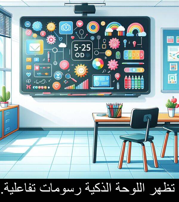 الذكية: تظهر اللوحة الذكية رسومات تفاعلية.