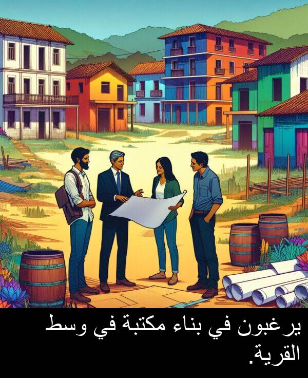 يرغبون: يرغبون في بناء مكتبة في وسط القرية.
