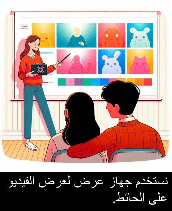 عرض: نستخدم جهاز عرض لعرض الفيديو على الحائط.