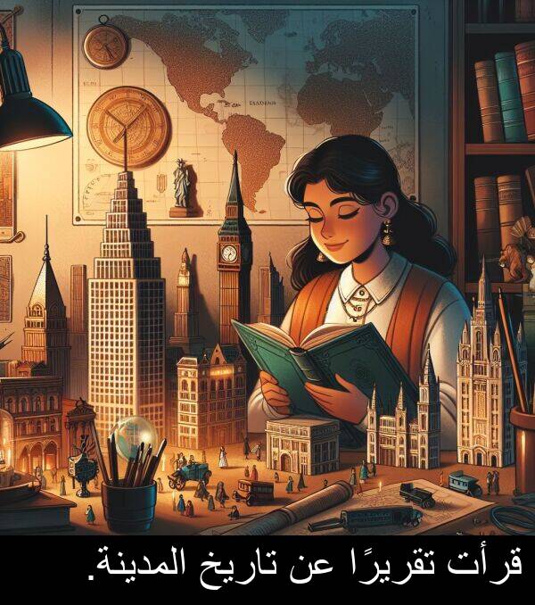 قرأت: قرأت تقريرًا عن تاريخ المدينة.