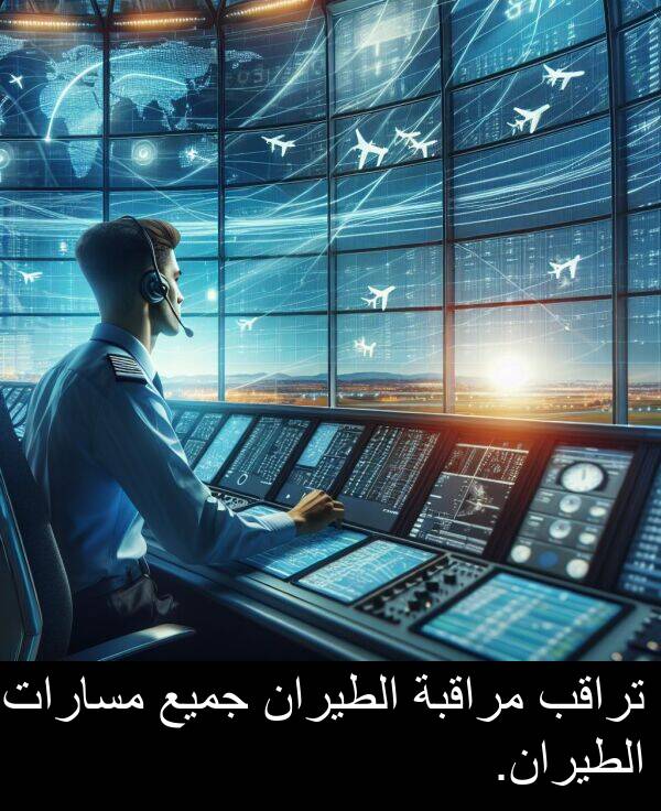 جميع: تراقب مراقبة الطيران جميع مسارات الطيران.