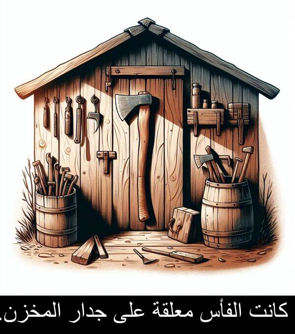 جدار: كانت الفأس معلقة على جدار المخزن.