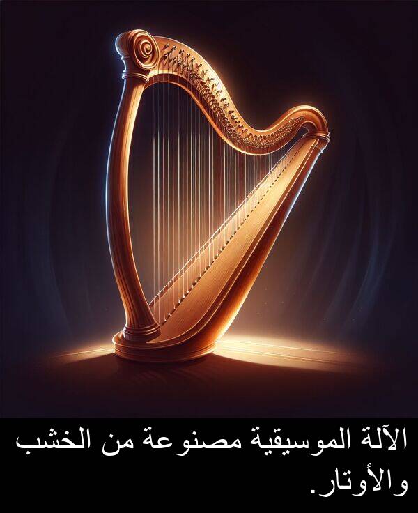 والأوتار: الآلة الموسيقية مصنوعة من الخشب والأوتار.