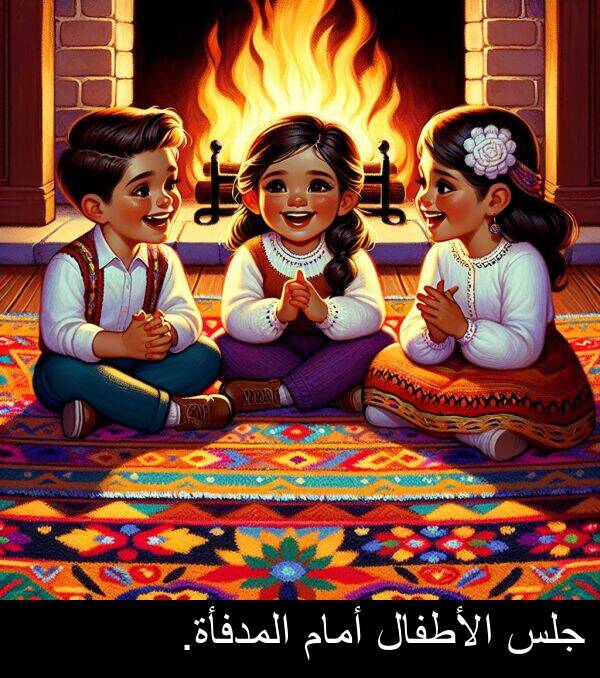 جلس: جلس الأطفال أمام المدفأة.