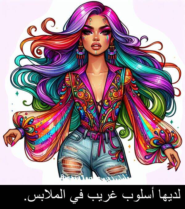 غريب: لديها أسلوب غريب في الملابس.