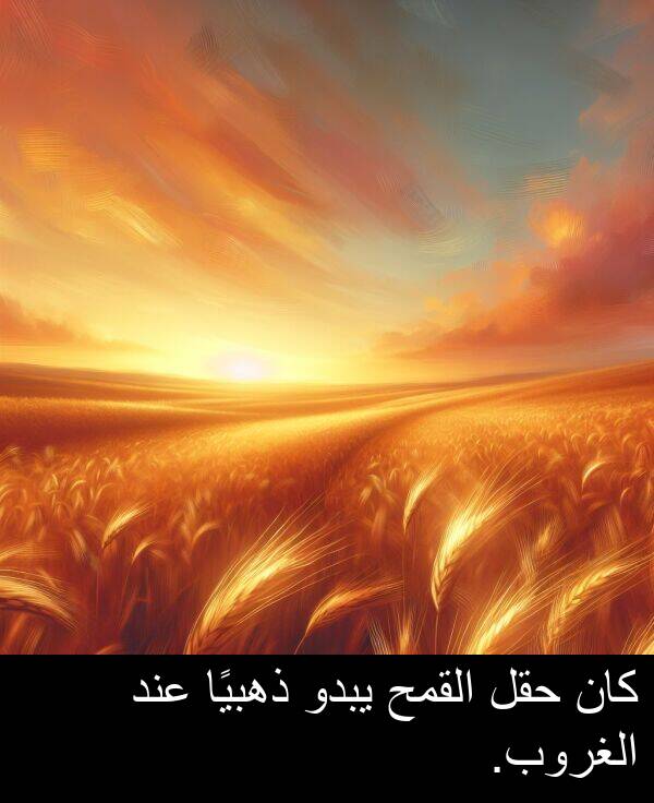 عند: كان حقل القمح يبدو ذهبيًا عند الغروب.