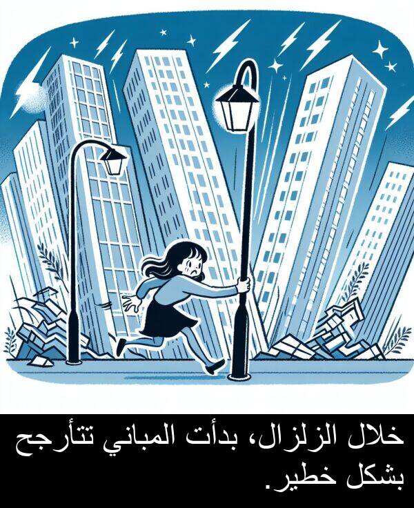 خطير: خلال الزلزال، بدأت المباني تتأرجح بشكل خطير.