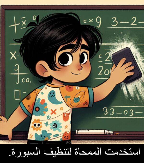 لتنظيف: استخدمت الممحاة لتنظيف السبورة.