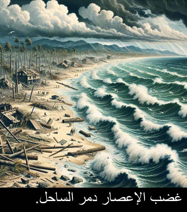 غضب: غضب الإعصار دمر الساحل.