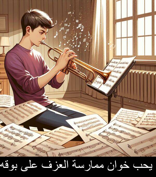 يحب: يحب خوان ممارسة العزف على بوقه.