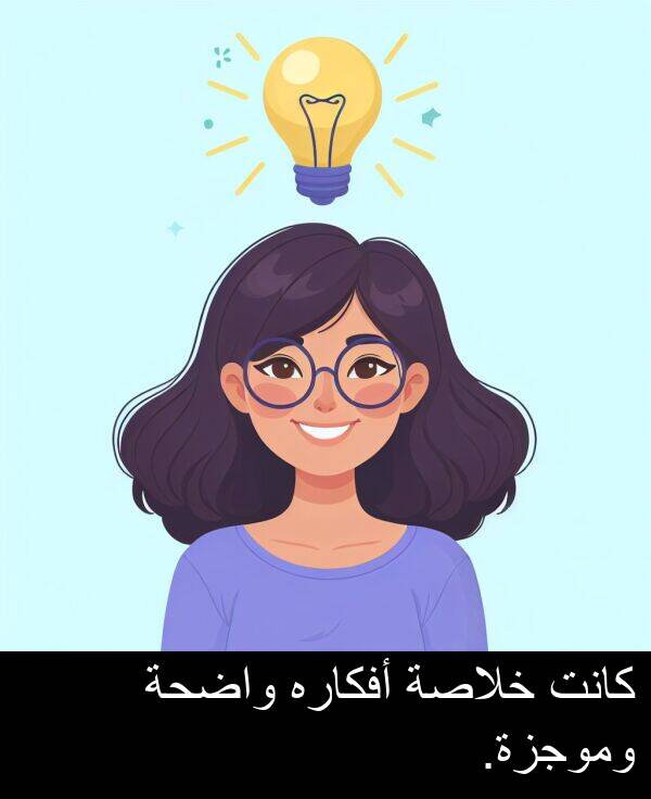 واضحة: كانت خلاصة أفكاره واضحة وموجزة.