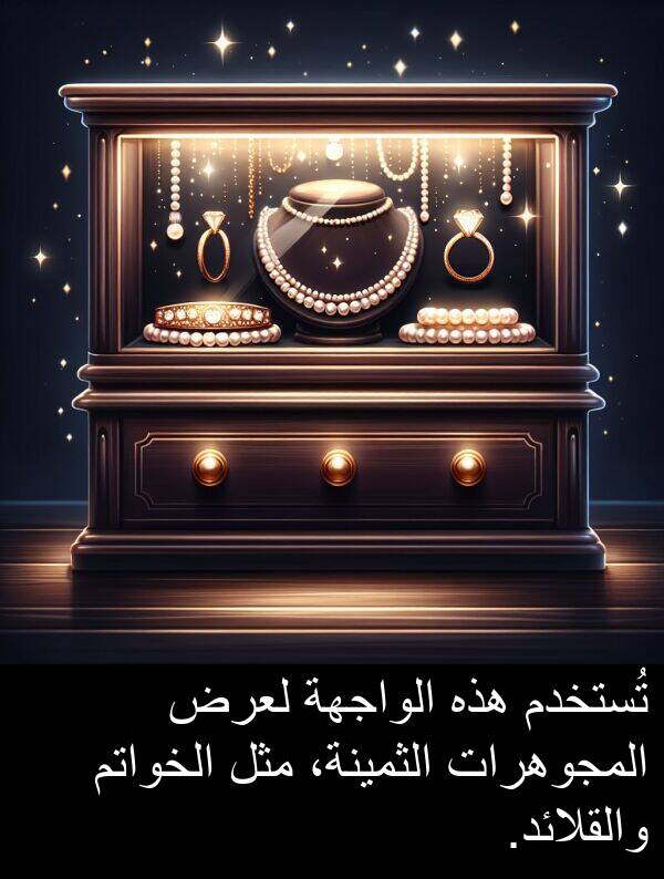هذه: تُستخدم هذه الواجهة لعرض المجوهرات الثمينة، مثل الخواتم والقلائد.