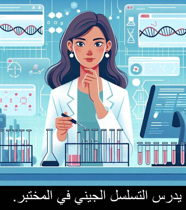 يدرس: يدرس التسلسل الجيني في المختبر.