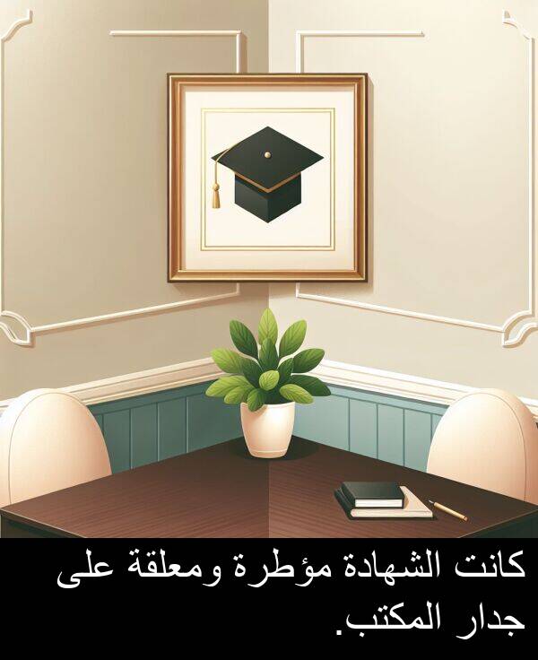 جدار: كانت الشهادة مؤطرة ومعلقة على جدار المكتب.